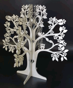 3d Wooden Ornate Tree Jewellery Stand Laser Cut Free Vector File