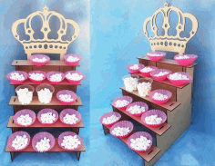 5 Tier Display Shelf With Crown For Laser Cutting Free Vector File