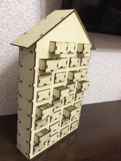 Advent Calendar Wooden House 31 Drawers Laser Cut Free Vector File, Free Vectors File