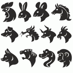 Animals Head Silhouettes Free DXF File