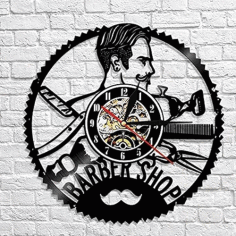 Barber Logo Wall Art Vinyl Record Clock Laser Cut Free Vector File