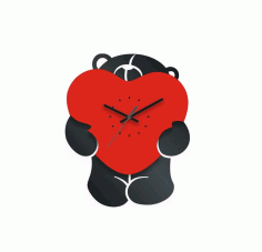 Bear With Heart Clock For Laser Cut Free Vector File, Free Vectors File