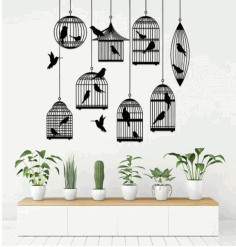 Birds In The Cage Wall Decorand Free Vector File
