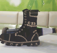 Boot Wine Bottle Holder Decorative Display Stand For Laser Cut Free Vector File