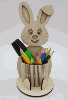 Bunny Rabbit Pen Holder Living Hinge Laser Cut Free Vector File