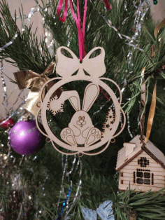 Bunny Wood Holiday Ornament Christmas Decor Laser Cut Free Vector File