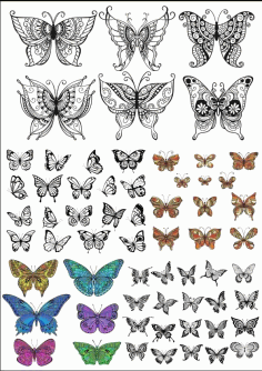 Butterflies Set For Laser Cut Free Vector File, Free Vectors File