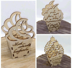 Candies Basket Ice Cream Shaped Wooden Box Free Vector File