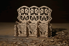 Carved Floral Design Wood Desk Organizer Laser Cut Free Vector File