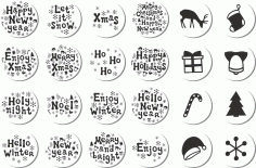 Christmas Stickers Set Laser Cut Free Vector File, Free Vectors File