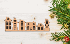 Christmas Town Wooden Template Laser Cut Free Vector File