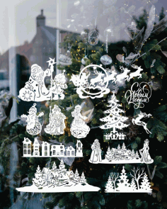 Christmas Wall Decals Winter Window Cling Laser Cut Free Vector File