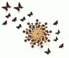 Chrysanthemum Wall Clock And Flying Butterflies For Laser Cut Plasma Free DXF File