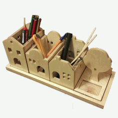 City Pen Holder Desk Organizer Laser Cut Free Vector File