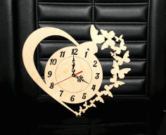 Clock With Heart And Butterflies For Laser Cut Free Vector File, Free Vectors File