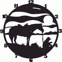 Cowboy Wall Clock Western Horse Free DXF File