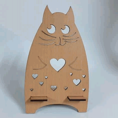Cute Kitty Wooden Phone Holder Stand Laser Cut Free Vector File