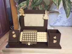 Desk Organizer With Perpetual Calendar Photo Frame And Mobile Holder Laser Cut Free Vector File