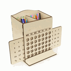 Desktop Perpetual Calendar With Pen Organizer Laser Cut Free Vector File
