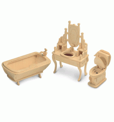 Dollhouse Bathroom Furniture Set For Laser Cut Free Vector File