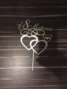 Double Heart Wedding Cake Topper For Laser Cut Free Vector File