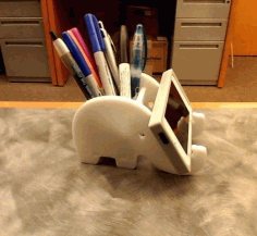 Elephant Mobile Phone Stand With Pen Holder 6mm Laser Cut Free Vector File