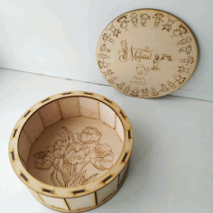 Engraved Round Wooden Gift Box For Laser Cut Free DXF File