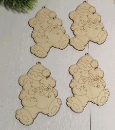 Engraved Wooden Christmas Magnets Laser Cut Free Vector File