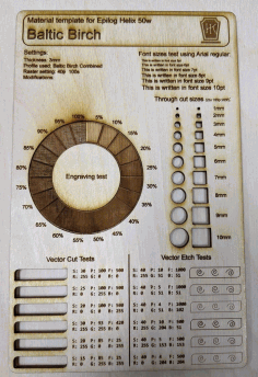 Etch Material Test Template For Laser Cut Free DXF File