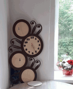 Floral Decorative Wall Clock For Laser Cutting Free Vector File