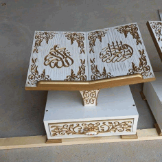 Floral Engraved Quran Box With Rehal Laser Cut Free DXF File