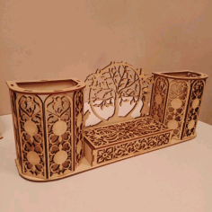 Floral Wood Cutout Pen Holder Desk Organizer Laser Cut Free Vector File