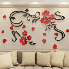 Flower Vine Acrylic Wall Decor For Laser Cutting Free Vector File, Free Vectors File