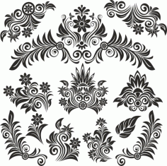 Flower Vintage Set Layout For Laser Cut Free Vector File