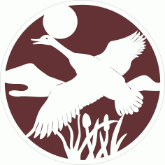 Flying Bird And Moon Circular Design Pattern For Laser Cutting Free DXF File
