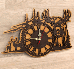 Forest Deer Wall Clock Hunting Wall Decor For Laser Cut Free DXF File