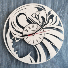 Hairdresser Wood Wall Clock Gift For Women Girl Laser Cut Free Vector File, Free Vectors File