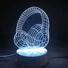 Headphones 3d Led Night Light Free Vector File, Free Vectors File