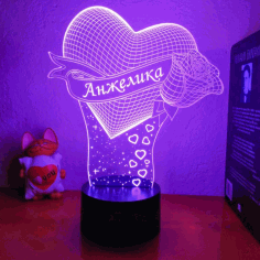Heart With Rose 3d Led Illusion Lamp Laser Engraving Free Vector File