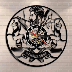 Hipster Hair Salon Vinyl Record Wall Clock For Laser Cut Free Vector File