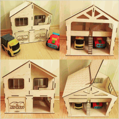 House And Garage For Two Cars For Laser Cut Free Vector File