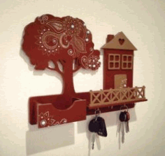 Key Hanger Shaped House And Tree For Laser Cut Cnc Free DXF File