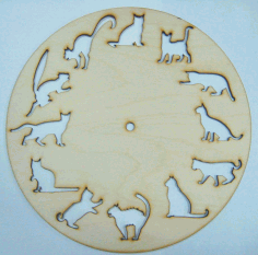 Laser Cut 12 Cats Clock Free Vector File
