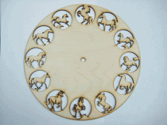 Laser Cut 12 Horses Clock Free Vector File