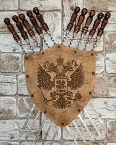 Laser Cut Barbecue Skewers Wall Storage Rack Wood Shield Plaque Free Vector File