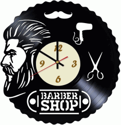 Laser Cut Barbershop Design Vinyl Wall Clock Free Vector File