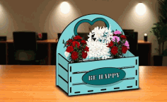 Laser Cut Be Happy Wooden Flower Basket Decorative Gift Basket Free DXF File