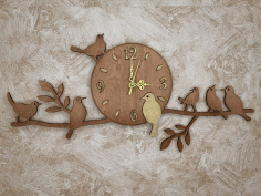 Laser Cut Birds On Branch Wall Clock Free Vector File