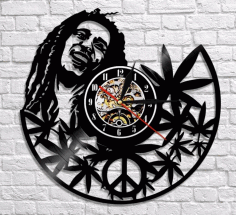 Laser Cut Bob Marley Vinyl Record Clock Template Free Vector File, Free Vectors File
