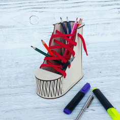 Laser Cut Boot Desk Organizer Pen Pencil Holder Free Vector File
